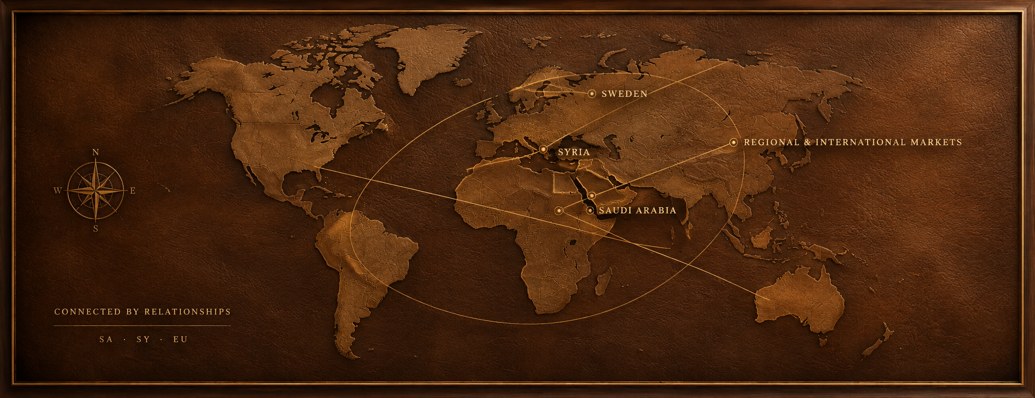 Palmyra-inspired sandstone world map with Syria marked